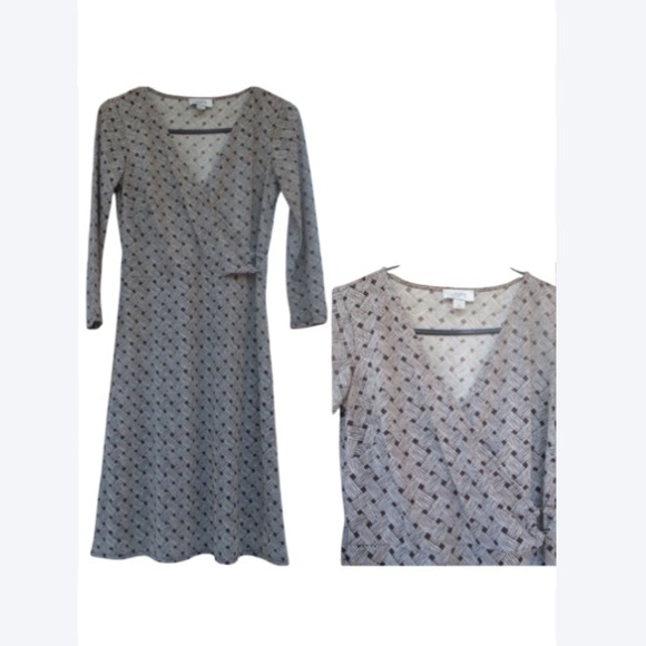 LOFT Dresses & Skirts - Loft dress basketweave print long sleeve office casual neutral size 2